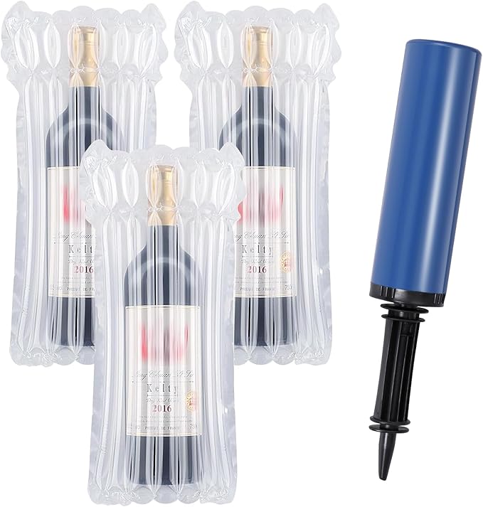 Wine Bottle Travel Protector Bags 20 Packs Wine Sleeve Protector Inflatable Bubble Cushion Wrap with Pump for Travel Safe Transportation