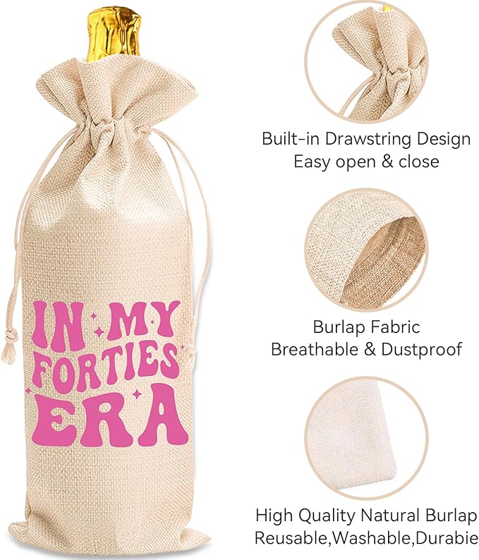In My Forties Era Wine Bag-Premium quality wine carrier with stylish design.Unique wine bag for 40th birthday decoration.40th birthday gift for her