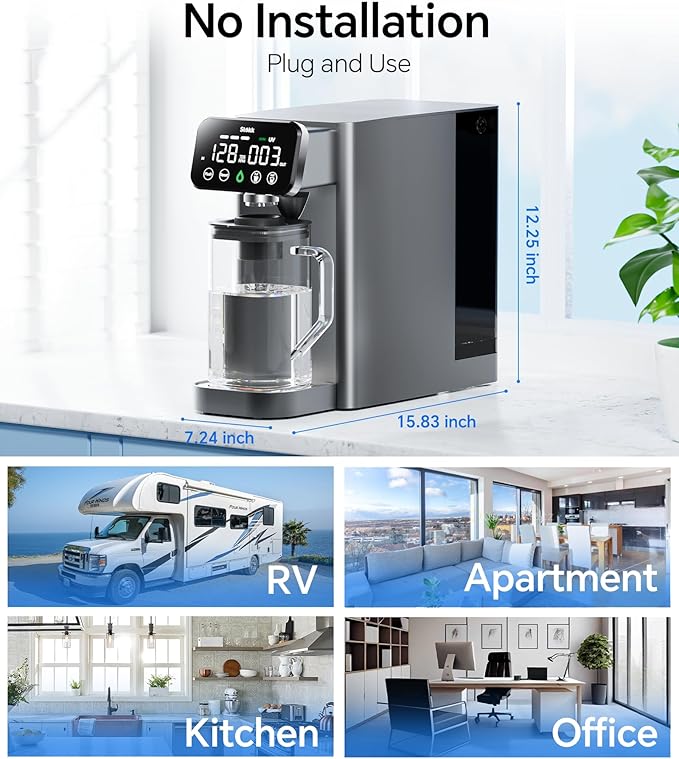 Stokk T1 Lite UV Reverse Osmosis Water Filter Countertop, Reverse Osmosis System with Carafe Alkaline Boost, 6-Stage RO Water Filtration System, NSF/ANSI 58&372, Reduce TDS PFAS Water Purifier (Gray)