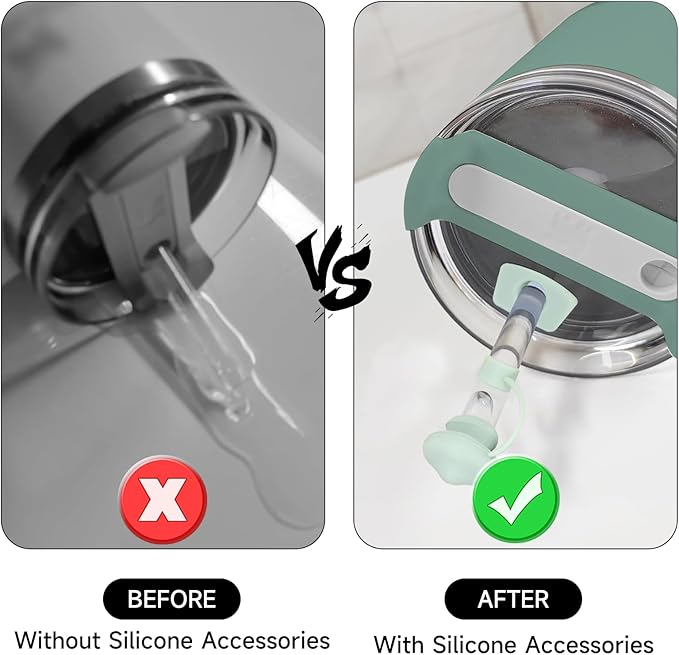 Silicone Spill Stopper Set for Stanley Cup2.0 30oz&40oz Straw Cover(Set of 1),1Pcs Silicone Boot Sleeve for Stanley,1Pcs Silicone Handle Protective Sleeve., Light Green