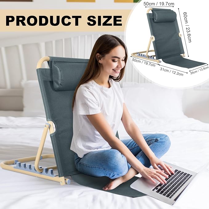 Lifting Bed Backrest Portable Folding Adjustable Sit up Back Rest Multifunction Chair for Bed Change Angle of Backrest for Elderly Patients Back Neck Lumbar Support (Gray,23.6 Inch)