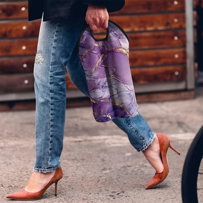 doginthehole Purple Marble Wine Bottle Bags for 2 Wine Bottles, Water Bottle Holder Neoprene Wine Carrier Tote Bag with Handle for Wedding, Birthday, and Dinner Party Festival Favors