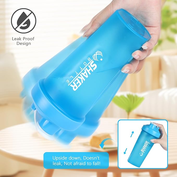 Shaker Bottle,600ml Classical Protein Shaker Cup with Mixing Ball for Smooth blending, Leak-Proof GYM Workout Water Bottles for protein& Smoothie Shake，Bpa Free (20oz / Blue)