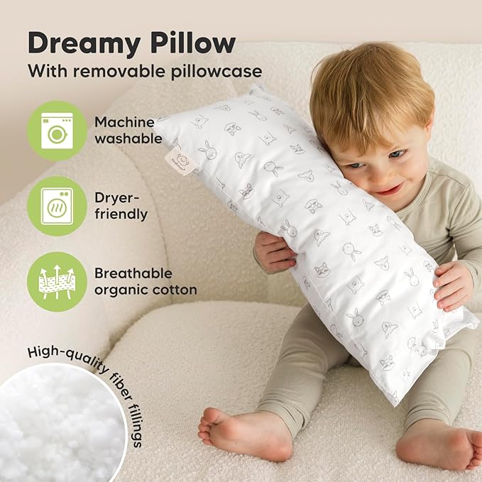 Toddler Pillow with Pillowcase - 10x18 My Little Dreamy Pillow, Organic Toddler Pillows for Sleeping, Kids Pillow, Small Pillows, Toddler Travel Pillows for Sleeping, Toddler Bed Pillows (KeaDoodles)