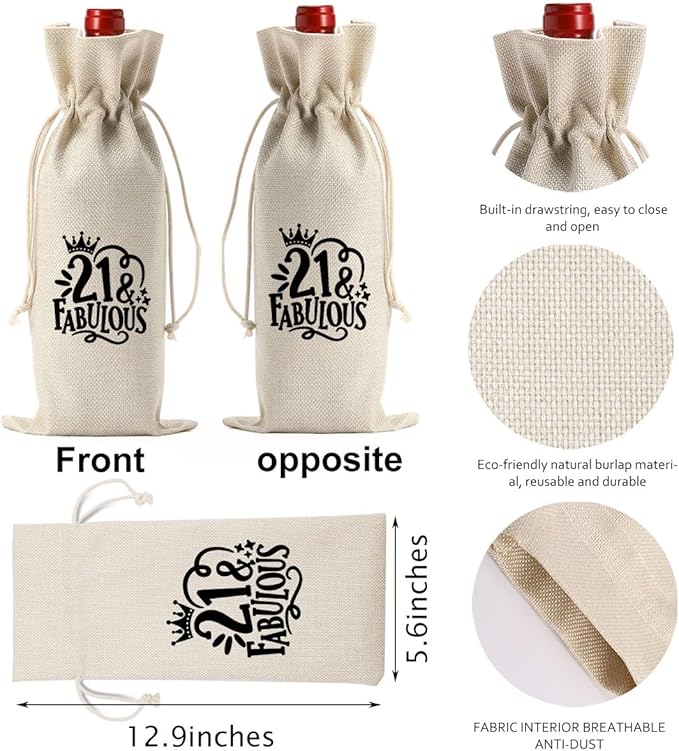 PKW Funny 21st Birthday Gifts for Her Wine Bag, 21st Birthday Wine Bag for Her Sister Daughters Sons, 21st Birthday Wine Bag Decorations, Twenty-one Years Old Birthday Wine Gifts Bag