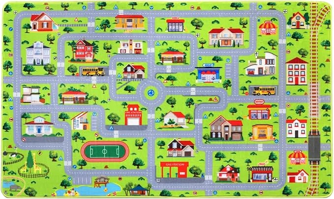 Kids Playroom Rug Car Rug Learning Carpet Educational City Roads Carpet for Playing with Cars Kids Playmat for Baby Kids Playroom Non Slip Play Mat Toddler Playmat Rug, 3x5 ft, Grey Streets