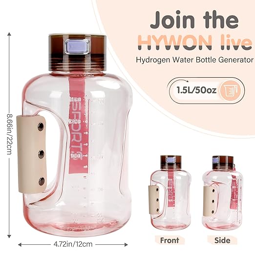 Hydrogen Water Bottle 50oz | Hydrogen Water Bottle Generator - Portable Hydrogen Water Machine | Ion Bottles Hydrogen Water Ionizer for Home Travel (Pink)