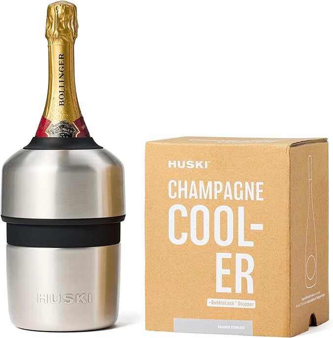 Huski Champagne Chiller | New | Award-Winning Iceless Design with Detachable Bottle Stopper | Keeps Wine Cold up to 6 Hours | Fits Most 750ml Champagne, Prosecco & Sparkling Wine Bottles (Stainless)