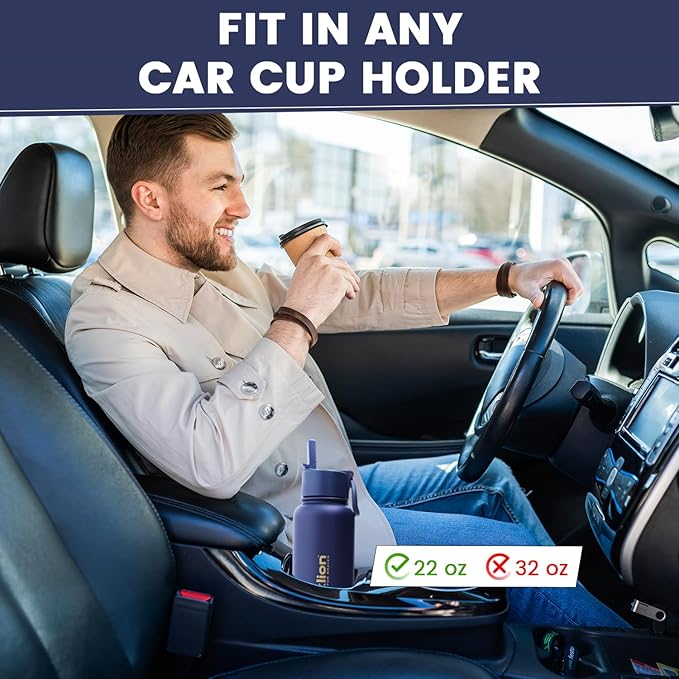 Water Bottle 22oz, Triple Walled Insulated Stainless Steel Reusable Bottle, Silicone Sleeve, Cleaning Brush, 2 Lids (Spout lid & Straw lid w/2 straw), Metal Mug Gallon, BPA Free, Twilight Blue