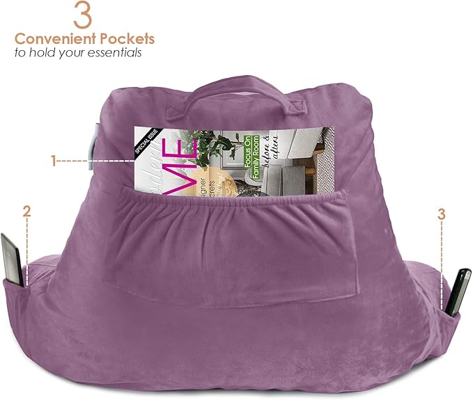 Nestl Reading Pillow Standard Bed Pillow, Back Pillow for Sitting in Bed Memory Foam Chair Pillow, Reading & Bed Rest Pillows Lavender Dream Back Pillow for Bed, Bed Chair Arm Pillow with Pockets