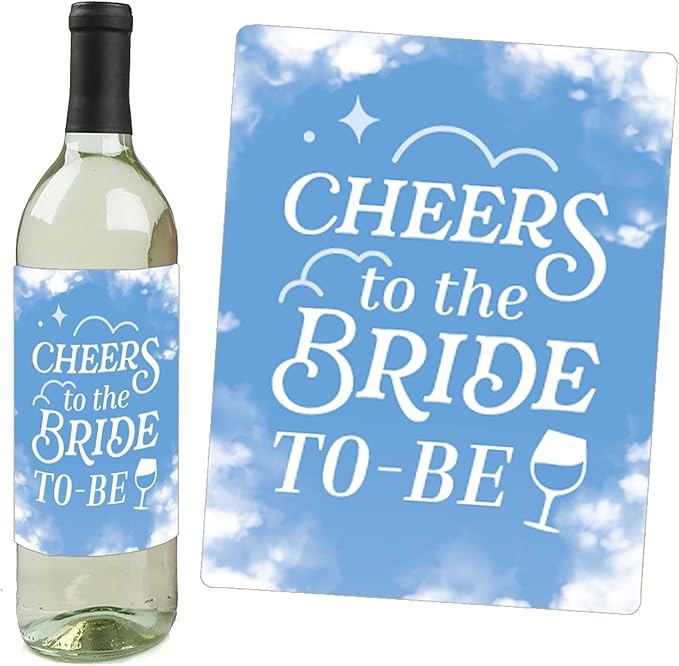 Big Dot of Happiness On Cloud 9 - Bridal or Bachelorette Party Decorations for Women and Men - Wine Bottle Label Stickers - Set of 4