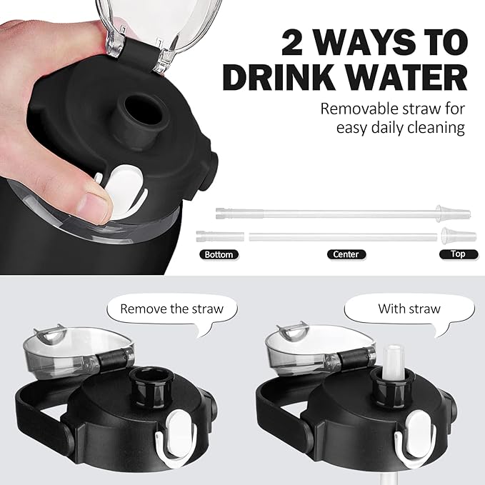 kytffu 42oz Glass Water Bottles with Straw, Motivational Glass Bottle with Silicone Sleeve and Time Marker, Leakproof Large Glass Water Jug for Gym Home Office,Black