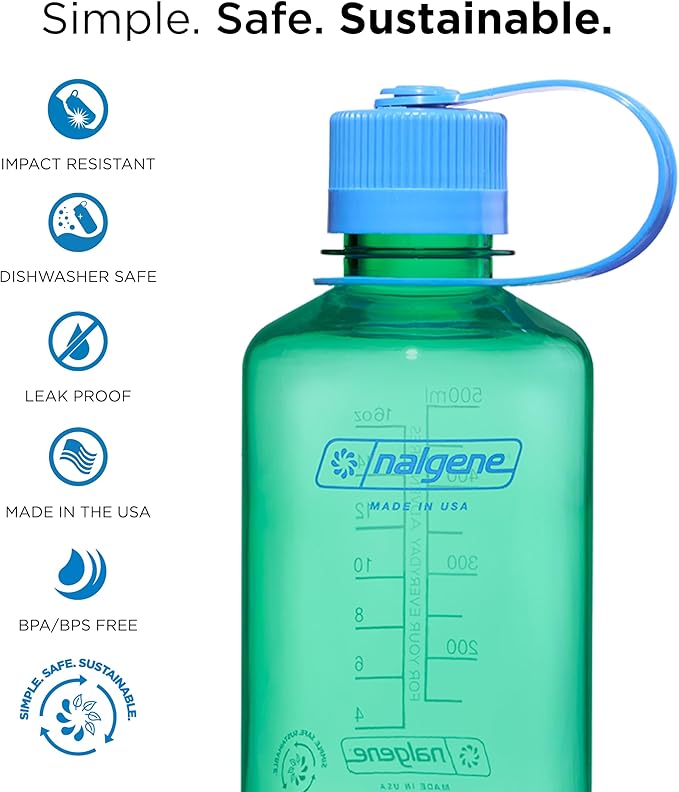 Nalgene Water Bottle - Lightweight Sustain Tritan BPA-Free Shatterproof Bottle for Backpacking, Hiking, Gym, 32 OZ, Narrow Mouth, Cornflower Blue