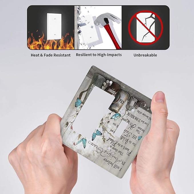 Blue Butterfly Rustic Flower Inspirational Quotes 2 Gang Single Toggle Rocker Combination Light Switch Covers Wall Plate Cover Electrical Faceplate Decorative Switchplate for Farmhouse Bedroom