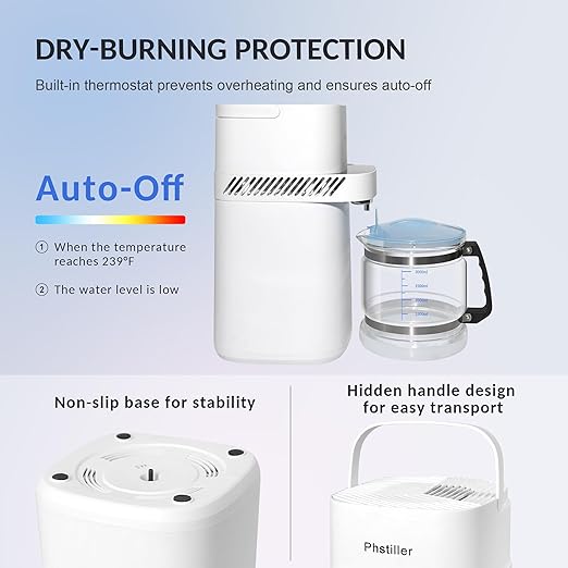 Intelligent Water Distiller-1.1 Gal Countertop Home Distilled Water Machine with Smart Time Temp Display, 750W Stainless Steel Distilling Water Maker Purifier with 4L Glass Container for Home Office