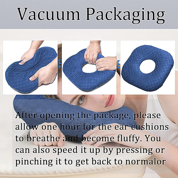Ear Piercing Pillow for Side Sleepers, Pillow with an Ear Hole for CNH and Ear Pain Ear Inflammation Pressure Sores, O-Shaped Side Sleeping Pillow, Ear Guard Pillow(Dark Blue)