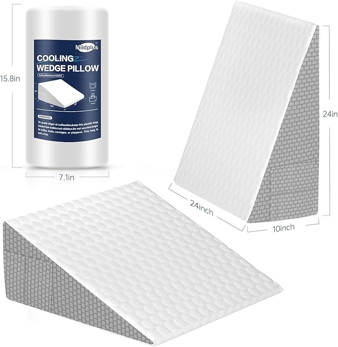 Cooling Wedge Pillow for Sleeping, 10" Elevated Support Bed Wedge Pillow,Cooling Memory Foam Top,Elevated Support Triangle Pillow for Acid Reflux & Snoring,with Air Layer Wedge Cover (Grey)