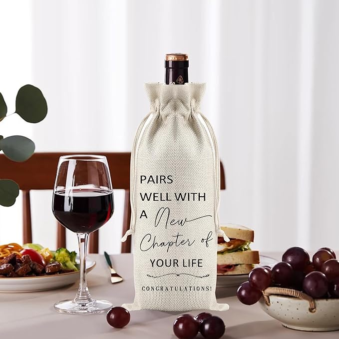 New Job Gifts Wine Gift Bags for Wine Bottles Gifts, Simplicity Linen Fabric Farewell Goodbye Gifts for Coworkers, Farewell Gifts Friends Going Away Gifts for As New Beginnings Women New Job Gifts