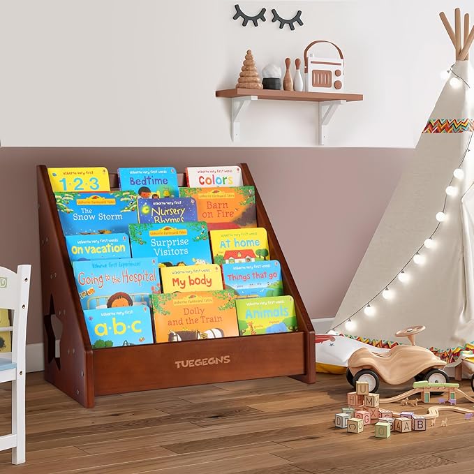 Montessori Bookshelf,Toddler Bookshelf for Kids,Organize Your Little One's Reading Adventure with Our Natural Wood Kids Bookshelf - Perfect for Ages 1-5! (brown)