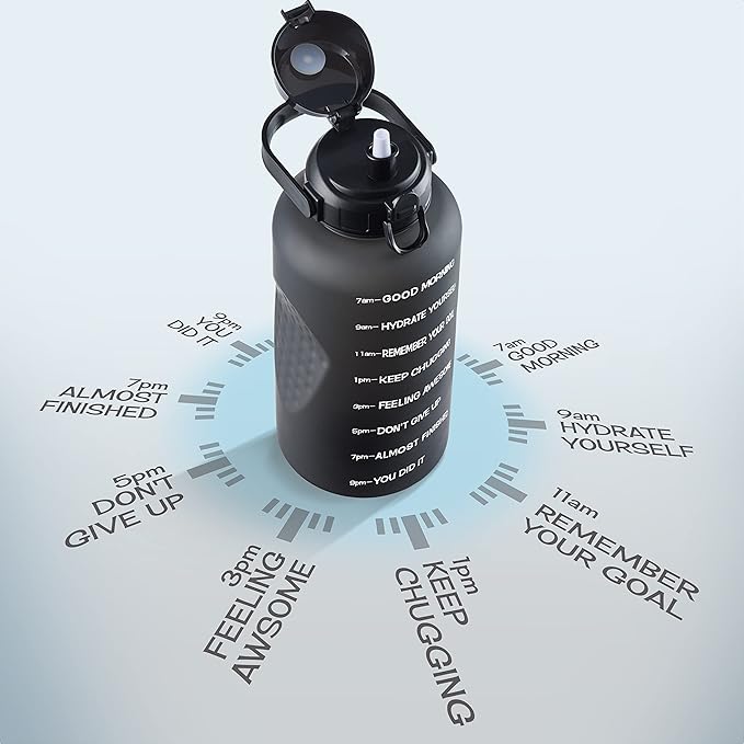 Motivational Water Bottle with Straw & Handle,One Gallon Water Bottle 128 oz/3.8L,Reusable Water Jug, Achieve All-Day Hydration SpillProof, BPA FREE