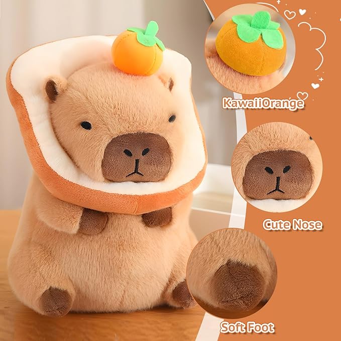 Cute Capybara Plush Pillow with Bread Kawaii Soft Orange Capybara Stuffed Aniamls Capybara Plush Toys Hugging Gifts Kids Girls Boys 12 inch
