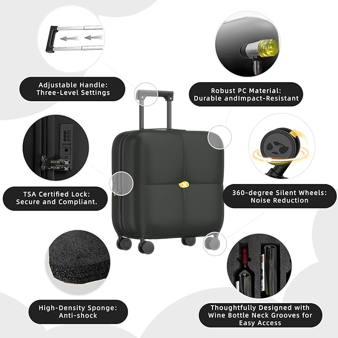 Wine Suitcase, 6 Bottle Wine Luggage, Durable Wine Travel Case, Fly With Wine Suitcase with TSA Lock, Versatile Wine Carrier with Removable Inserts and Silent Spinner Wheels（Black）