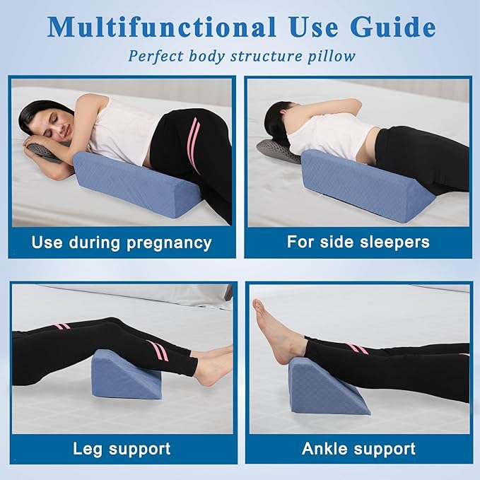 Bed Wedge Pillow for Side Sleepers, Body Position Wedges, Side Wedge Pillow for Sleeping Back Positioning Elevation Pillow for Bed Sores Elder and Pregnant Woman (Light Blue)