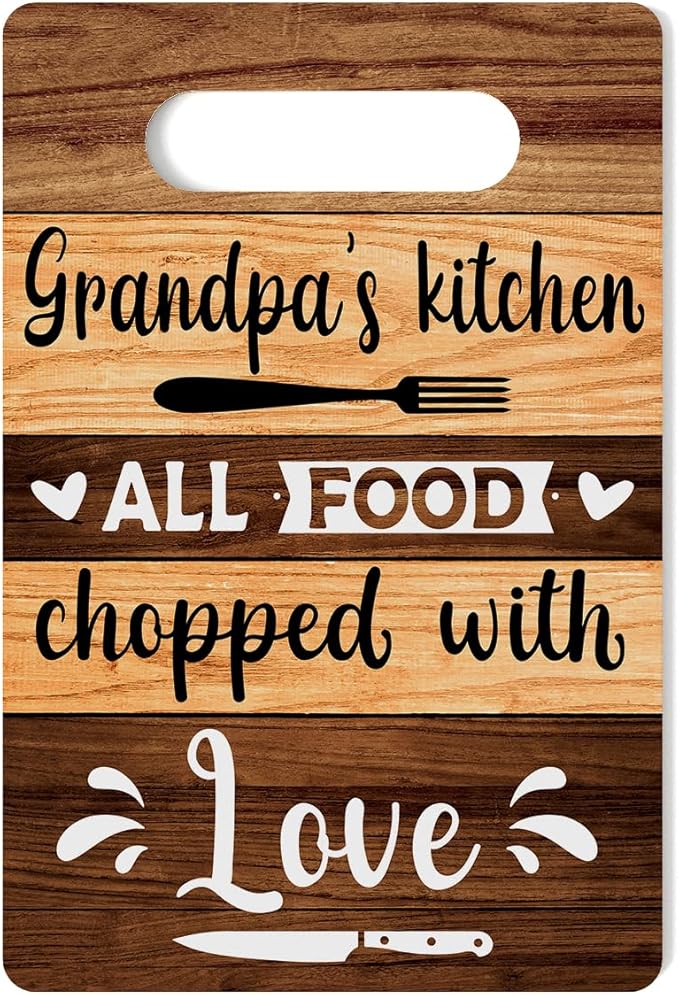 Farmhouse Kitchen Decor, Grandpa Gift, Kitchen Signs Wall Decor, Grandpa's Kitchen All Food Chopped With Love Wood Sign, Cool Fathers Day Birthday Thank You Gifts for Grandpa 8 x 12 Inch