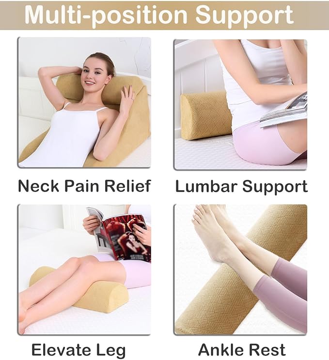 Recliner Leg Pillow Memory Foam Non-Slip Long Bolster Pillow for Legs, Knees, Lower Back and Head, Lumbar Support Pillow 23.6x8x4 Inch Coffee