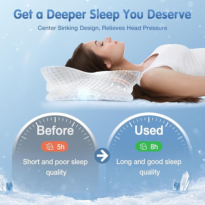 Cervical Neck Pillow for Pain Relief Sleeping, Cooling Contour Memory Foam Support Pillows for Neck and Shoulder Pain, Ergonomic Orthopedic Pillow for Side Back & Stomach Sleepers, White-24