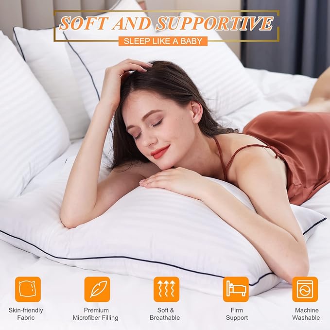 Bed Pillows for Sleeping King Size, Set of 2- Cooling, Luxury Hotel Quality with Premium Soft Down Alternative Filling for Back, Stomach or Side Sleepers