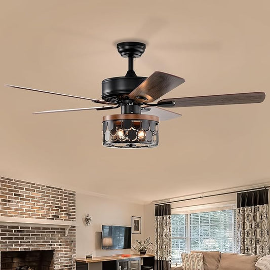 NicBex Ceiling Fan 52 Inch Ceiling Fan with Lights Vintage Ceiling Fans with 5 Blades and Remote Control Ceiling Fan with Round Lamp Shade for Bedroom, Living Room, Matte Black