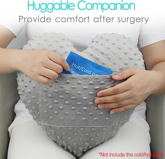 Heart Surgery Pillow for Open Heart Surgery After Bypass Coughing with Pocket Comfort Cushion Recovery Gifts Women Men Patients Minky Dot Gray