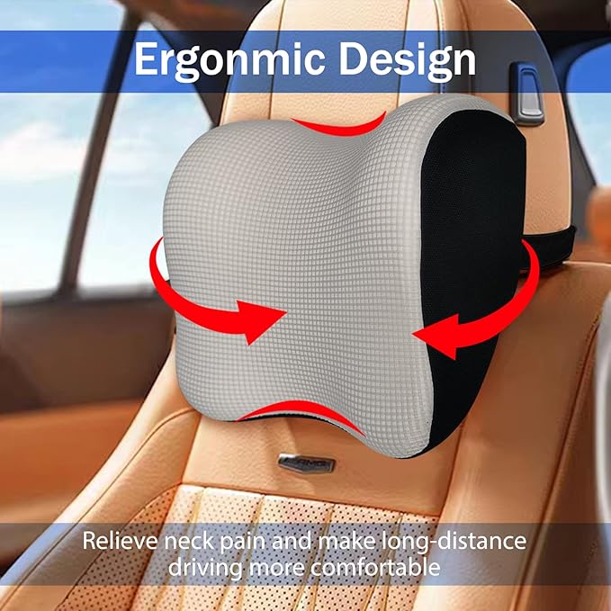 Ultra Soft Car Headrest Pillow, Car Pillow for Driving with Adjustable Strap, 100% Memory Foam Neck Cushion, Breathable Removable Cover & Ergonomic Design - Car Neck Pillow(Moonlight-Silver, 1PC)