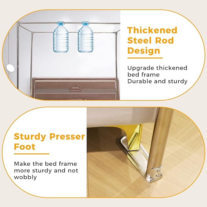 Stainless Steel Canopy Bed Frame Metal Frame with 4 Corners Design Sturdy Bed Canopy Frame for Wood Bed, Queen Size