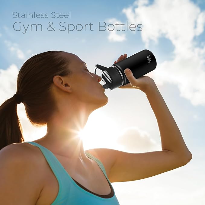 SipX™ Triple-Insulated Stainless Steel Water Bottle 18oz. With 3 Lids, BPA-Free Reusable Insulated Water Bottle Keeps Cold 24 Hours, Metal Water Bottle Made Of Sustainable Material For Hiking & Biking