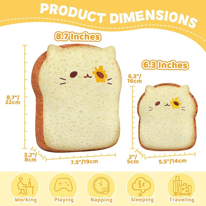 Toast Bread Plush Pillow Cute Sliced Bread Stuffed Toy Pillows, Funny Food Bread Plushie Toy, Soft & Adorable Fun Decoration Toy, Wonderful Toy Gift for Kids & Adults