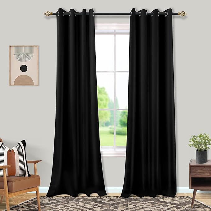 Mrs.Naturall Black Curtains 52x90 Inch Length for Bedroom 2 Panels Set Blackout Drapes