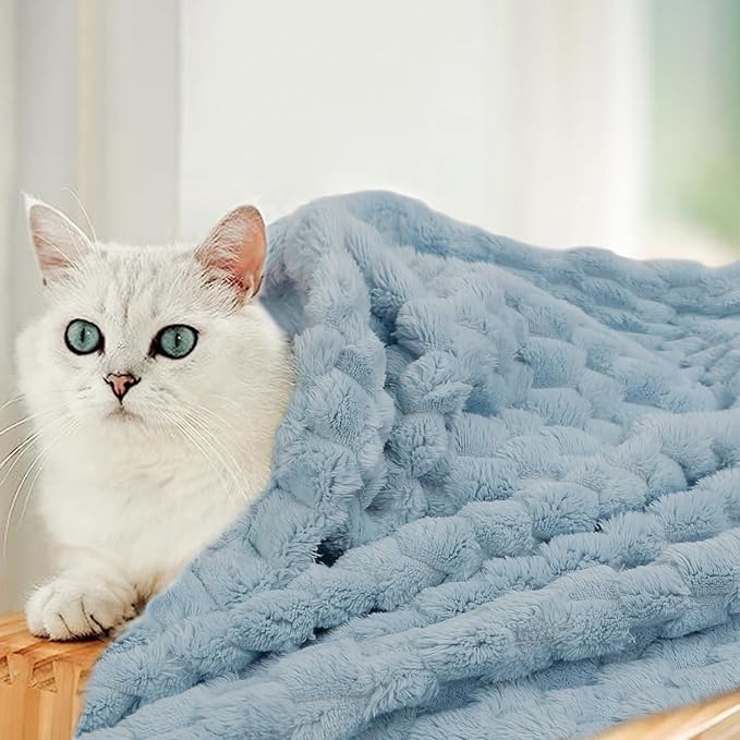 HOMRITAR 4 Pcs Baby Fuzzy Blanket 3D Jacquard Fluffy Blanket for Boy Girls, Soft Warm Cozy Flannel Fleece Warm Blanket Nursery, Stroller Toddler Bedding, 30 x 40 Inch (Blue, Cream, Pink, Khaki)