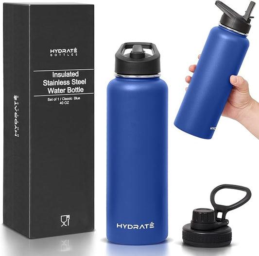 HYDRATE Insulated Stainless Steel Water Bottle - Large Reusable Flask with Leak-Proof Design and Convenient Handle - Double Vacuum Insulation for School, Work, or Adventure