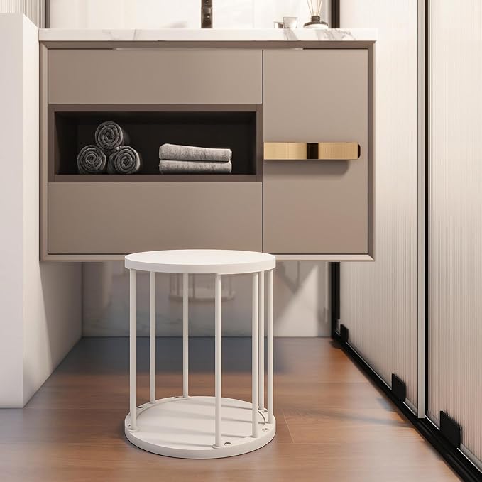 HDANI Wooden Stool Set of 2 for Kids,Adults,300lbs Load Capacity Garden Round Wood Stool,Non-Slip Small Step Stool for Plant Stand,Kitchen,Bathroom and Bedroom,White