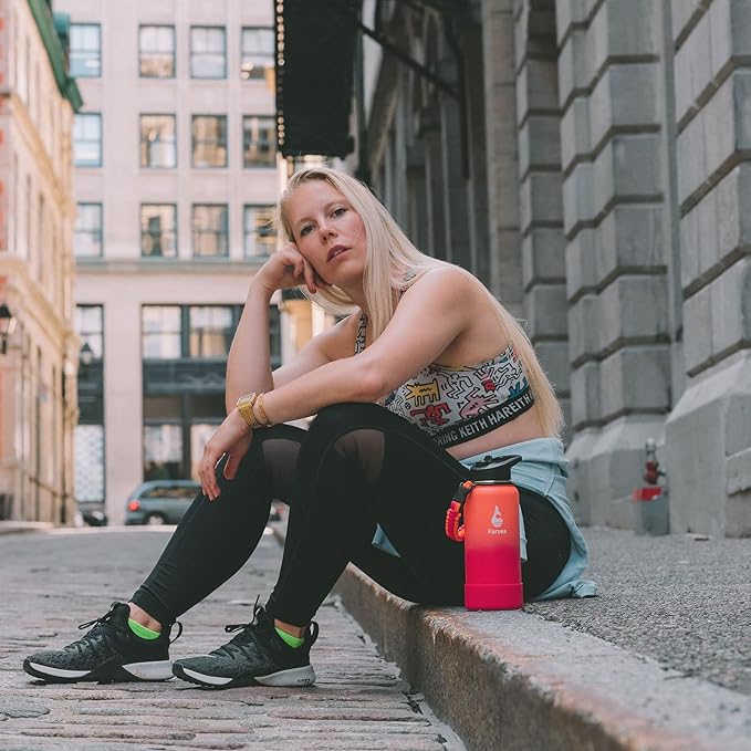 Farsea Insulated Water Bottle With Paracord Handle, Protective Silicone Boot and 2 Lids (Straw Lid & Spout Lid), Stainless Steel Water Bottle Wide Mouth, Double Wall Sweat-Proof BPA-Free,12 oz