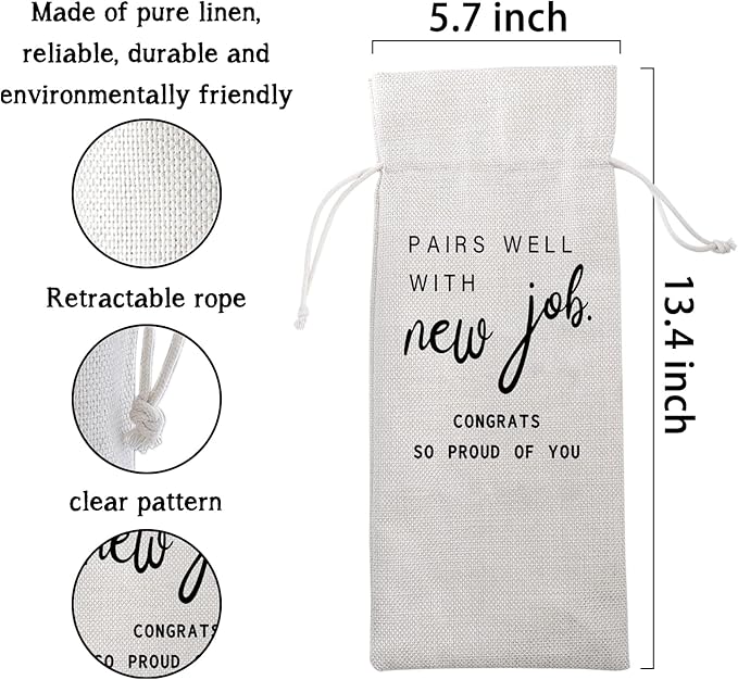 New Job Gifts Pairs Well with New Job Congrats So Proud of You Wine Bag Congratulations Gifts for Men or Women Going Away Gift for Coworker Farewell Gift for Boss Champagne Wine Bags Gift
