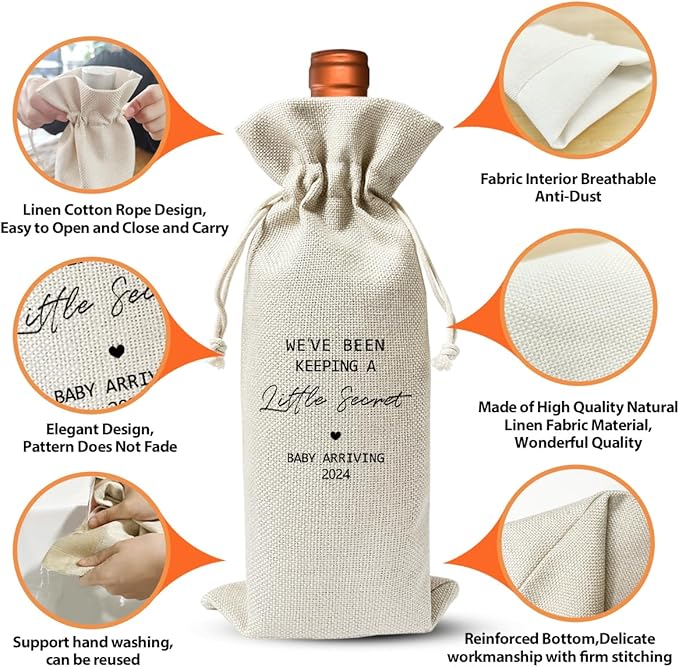 Pregnancy Announcement Gift Wine Bag, Baby Announcement Gift, Gender Neutral Pregnancy Announcement for New Grandpa Grandma Uncle Aunt, Baby Shower or Party Favor Decor, New Dad New Mom Gift