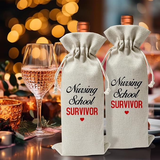 Nursing School Graduation Gift Wine Bag, Med School Graduation Party Decoration Favors, Nurse Day Nurse Week Gift Bag For Women Coworker, Med School Graduation Gift, Linen Wine Bag