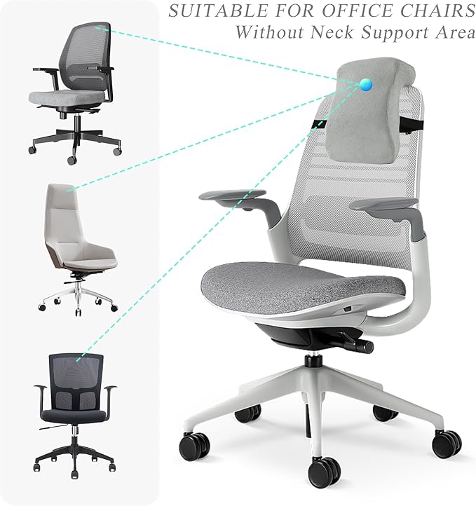 HOMBYS Memory Foam Neck Support for Short-Back Office Chair, Supportive Headrest Pillow for Neck Pressure Relief Improved Posture for Working Chair, Car and Travel