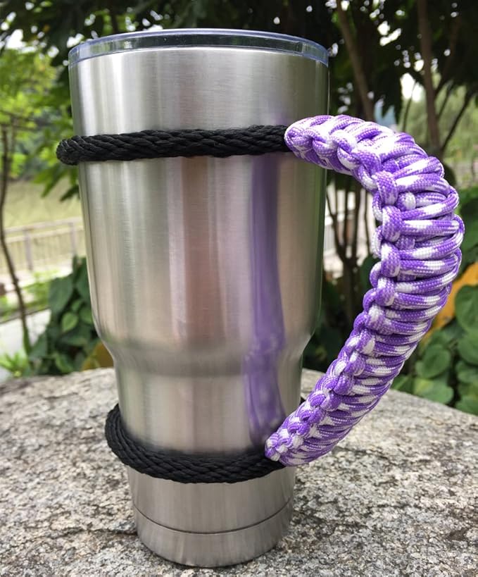 Handmade Paracord Handle for Yeti/Rtic/Ozark Trail Rambler 30 Oz Tumbler. Purple/White