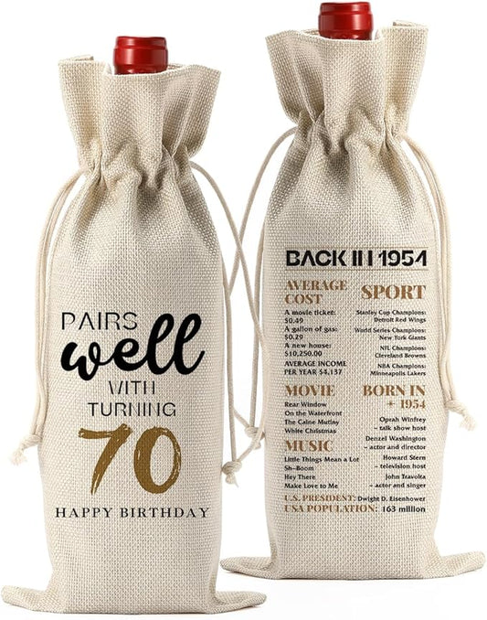 70th Birthday Gifts for Women Men, Gifts for 70 Year Old Woman Grandparents Wine Gift Bag, Wine Accessories Gifts Anniversary 70th Birthday Decorations Wine Bag Wine Bags for Wine Bottles Gifts