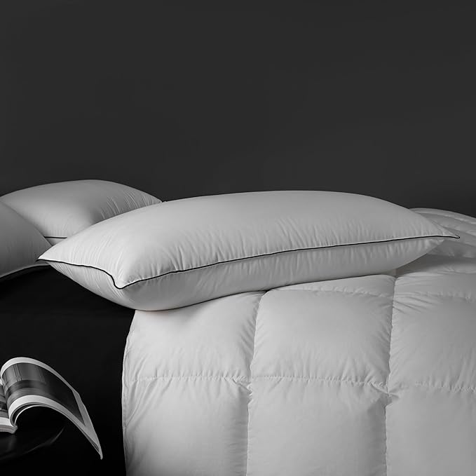 MAXICOZY Hungarian Goose Down Pillow Standard Size, 3-Chamber Bed Pillows Standard Size Pillow, White Hotel Pillows for Sleeping, 460TC Soft Cotton Blend Shell- Standard (20" x 26"), 1 Pack