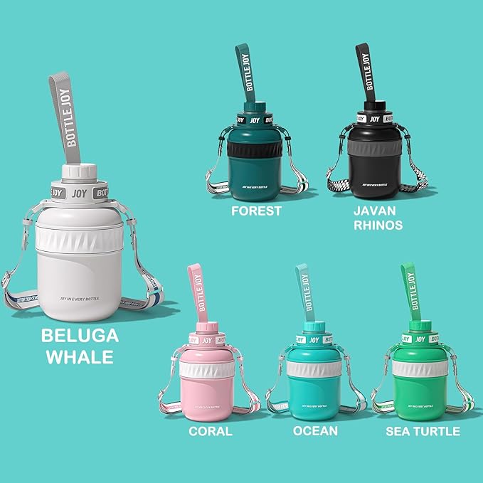 Stainless-Steel Water Bottle: Leakproof Lid, Perfect Sip, Double Insulated, Eco-Friendly, Dishwasher Safe & Stylish Strap (Beluga Whale, 32 oz)